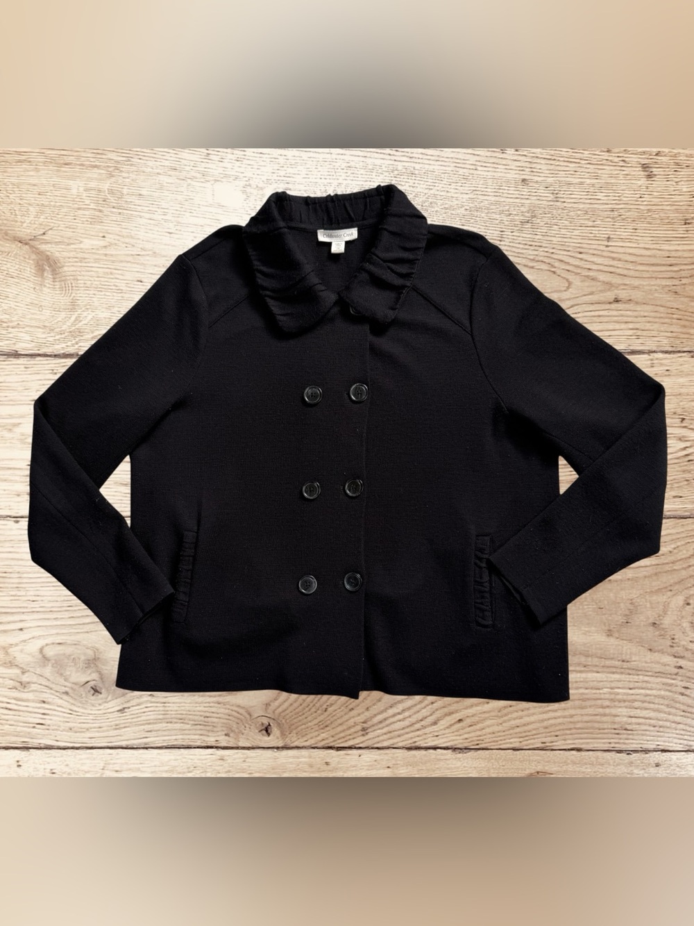 Coldwater Creek 2X Black Double Breasted Wool Blend Sweater Jacket Quiet Luxury